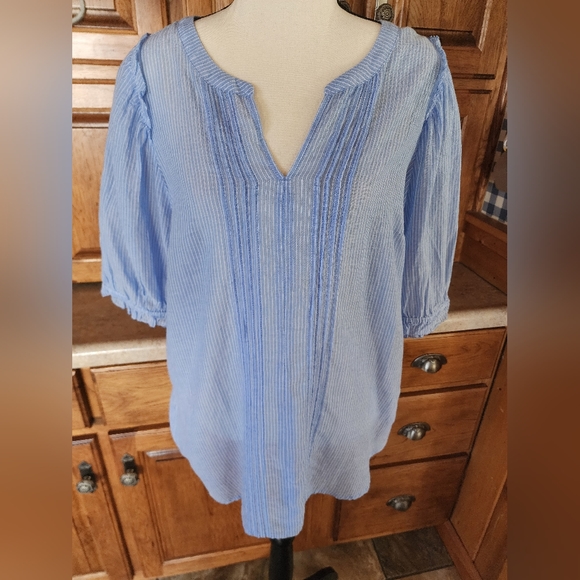 Talbots Band Collar Popover Sunny Stripe Blue and White Plus Size X - Picture 3 of 12